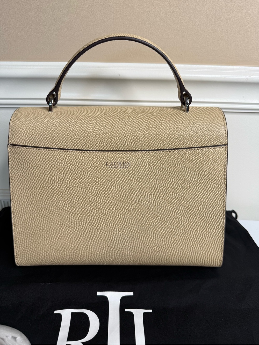 Ralph Lauren Beige Top-Handle Leather Satchel with RL Monogram - Picture 8 of 13